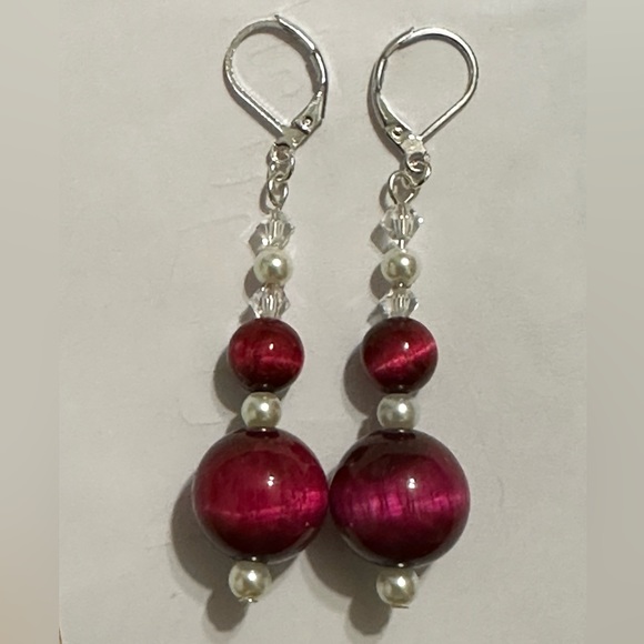 Fuchsia Tigers Eye Earrings - Picture 2 of 3